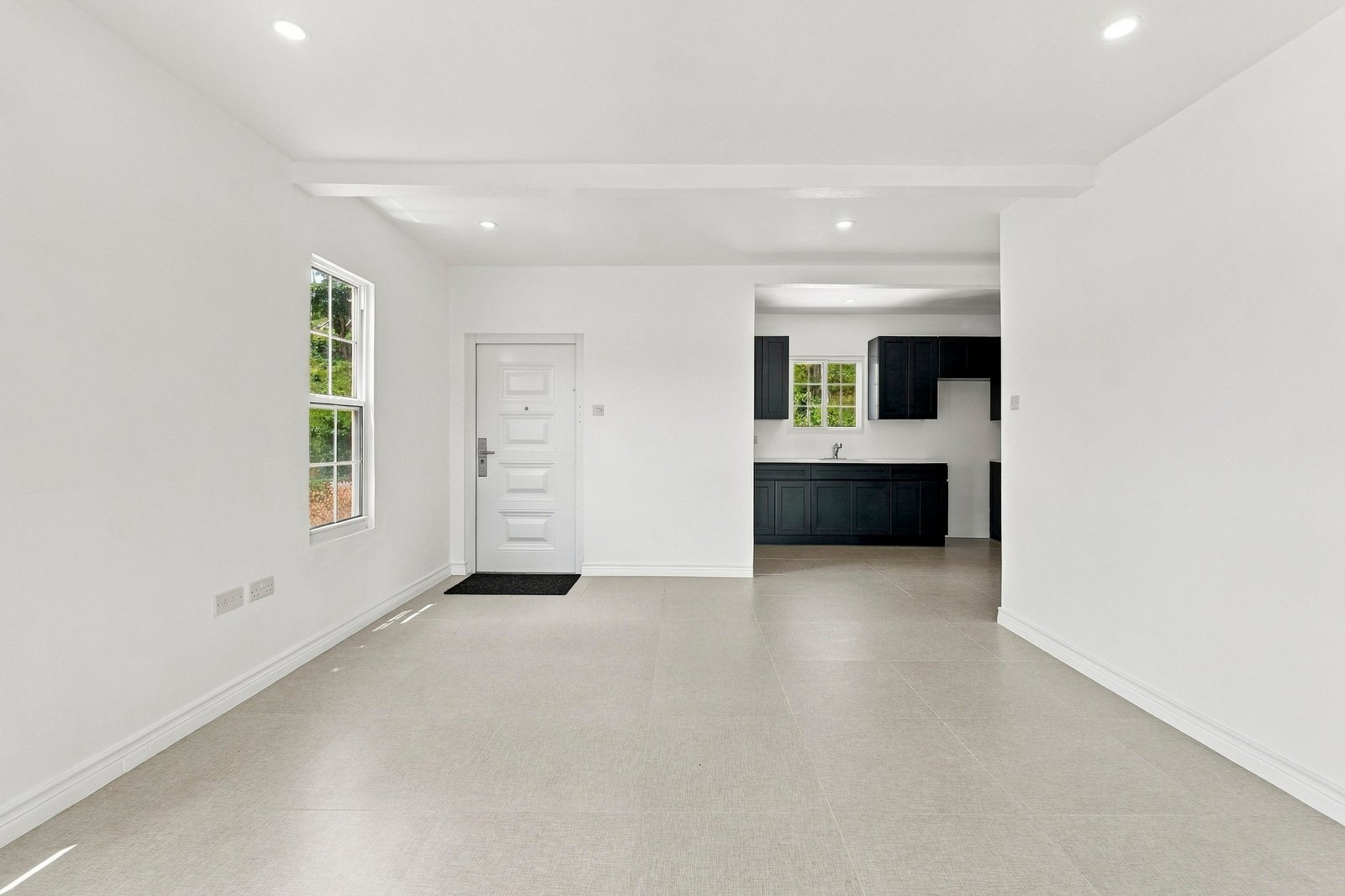 Coconut design, Lot 113: main living area looking toward the entrance and blue kitchen.